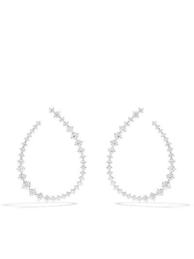 As29 18k White Gold Diamond Swing Large Hoop Earrings In Silver