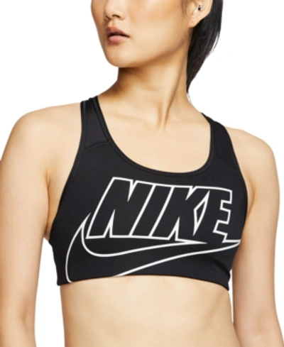 Nike Women's Futura Racerback Compression Medium Impact Sports Bra In Black/white