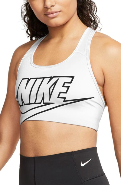 Nike Women's Futura Racerback Compression Medium Impact Sports Bra In White/black