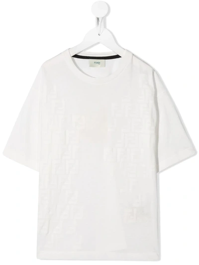 Fendi Kids' Round Neck T-shirt In White