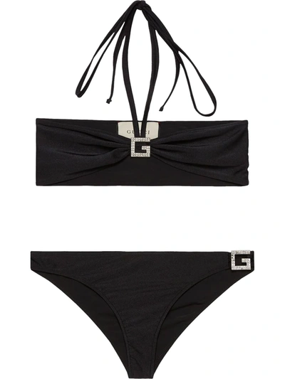 Gucci Bikini With Crystal Square G Details In Black