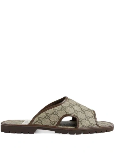 Gucci Men's Gg Supreme Slide Sandal In Beige