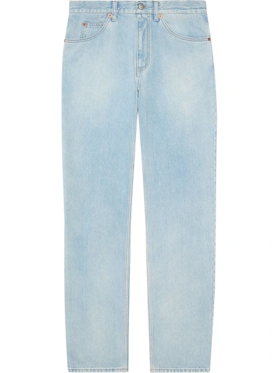 Gucci Regular Fit Stone-bleached Jeans In Blue
