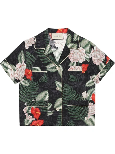 Gucci Hawaiian-print Silk-jacquard Shirt In Black, Green And Red