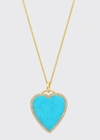 Jennifer Meyer Turquoise Inlay Heart With Diamond Surround In Gold