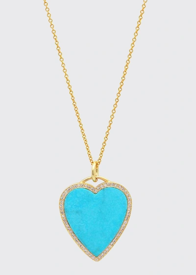 Jennifer Meyer Turquoise Inlay Heart With Diamond Surround