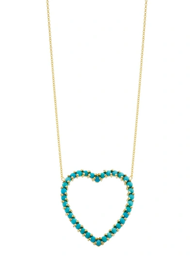 Jennifer Meyer 18kt Yellow Gold Turquoise Large Open Heart Pendant Necklace