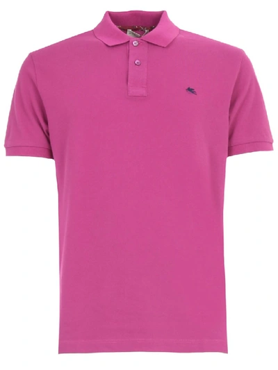 Etro Paisley Patterned Undercollar Piqué Polo In Fuchsia