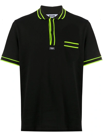 Msgm Polo Shirt With Neon Piping In Black,yellow