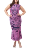 Js Collections Soutache Mesh Midi Dress In Navy Lilac
