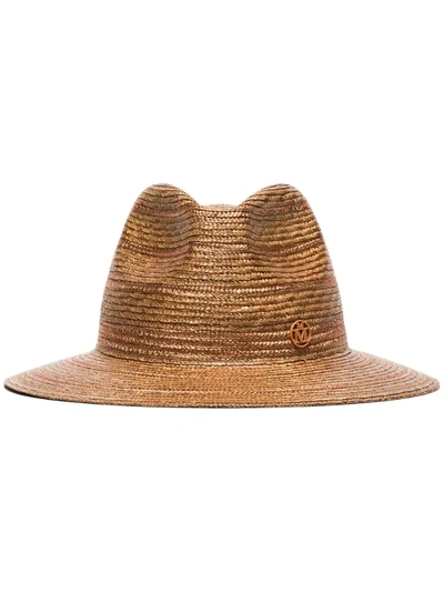Maison Michel Rico Straw Fedora Hat In Brown