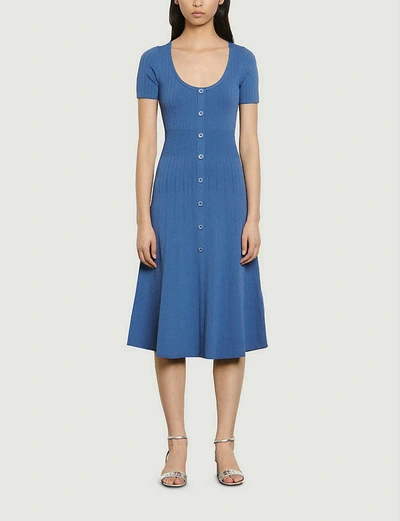 Sandro Sophy Knitted Midi Dress In Blue Jean