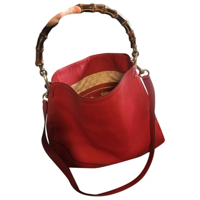 Pre-owned Gucci Bamboo Top Handle Leather Handbag In Red