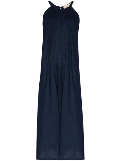 Missing You Already Halterneck Cotton Jumpsuit In Blue