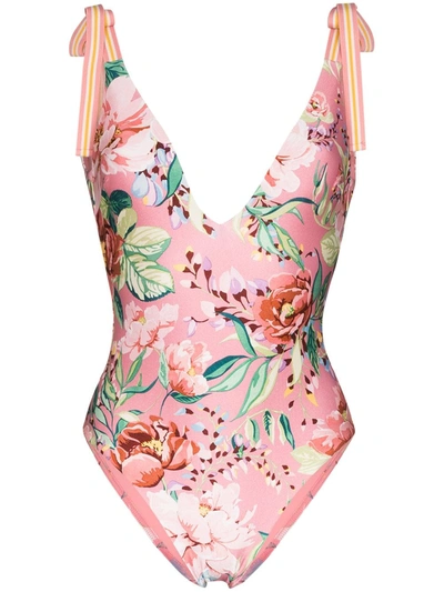 Zimmermann Bellitude Floral V-neck Swimsuit In Pink
