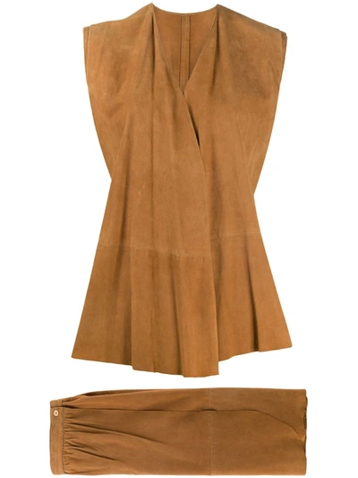 Pre-owned Versace 1970s Sleeveless Suit In Brown