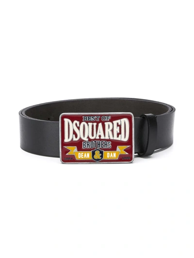 Dsquared2 Kids' Logo Plaque Buckle Belt In Black