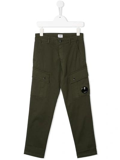 C.p. Company Kids' Goggle Insert Cargo Trousers In Green