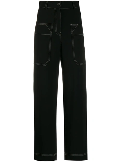 Alberto Biani Contrast Stitching Straight-leg Trousers In Black