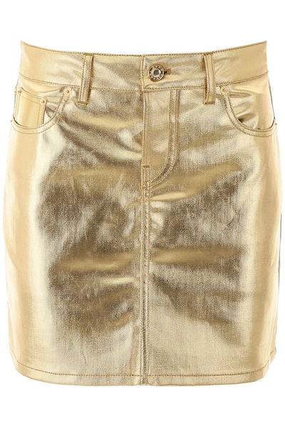 Paco Rabanne Metallic Coated-denim Mini Skirt In Gold | ModeSens