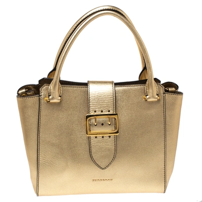 Pre-owned Burberry Metallic Gold Leather Medium Buckle Tote