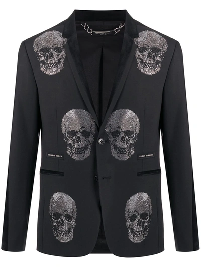 Philipp Plein Embellished Skull Blazer In Black