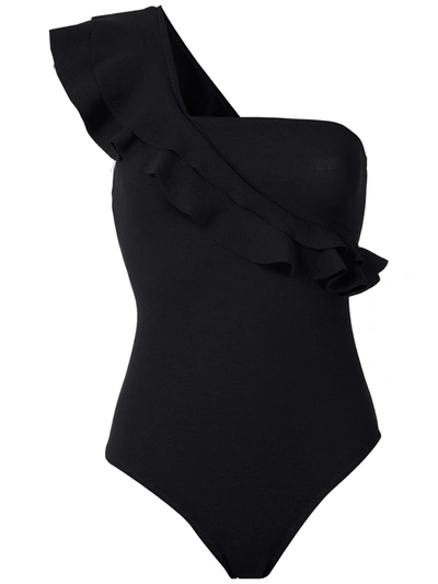 Clube Bossa Ruffled One-shoulder Bodysuit In Black