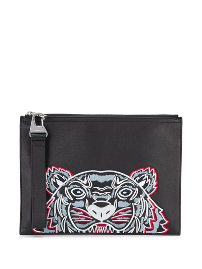 Kenzo A4 Tiger Embroidered Clutch Bag In Black