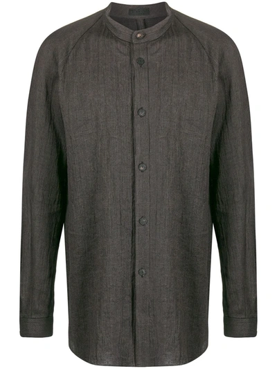 Devoa Striped Mandarin Collar Shirt In Grey