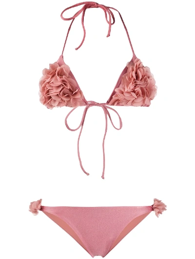 La Reveche Petal Ruffle Halterneck Bikini In Pink