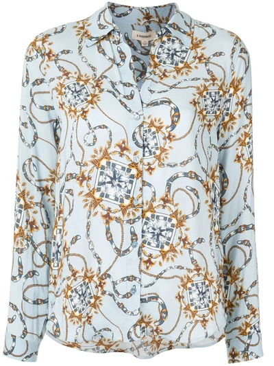 L Agence Chain Print Long-sleeve Blouse In Blue