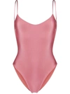 La Reveche Metallic-sheen V-neck One-piece In Pink