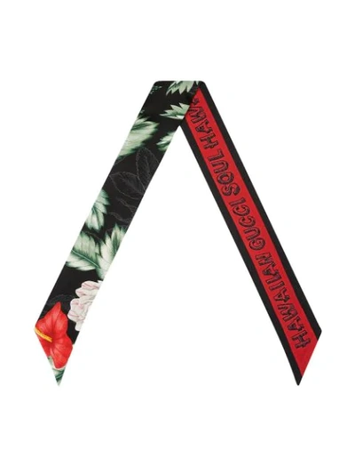 Gucci Logo-detailed Floral-print Scarf In Black