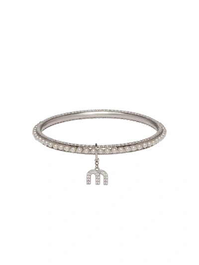 Miu Miu Miu Pearl Bangle Bracelet In Silver