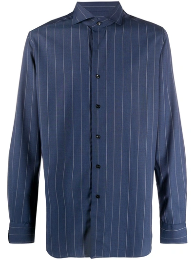 Xacus Striped-print Buttoned Shirt In Blue