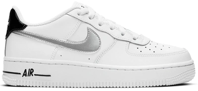 Pre-owned Nike Air Force 1 Low White Black Metallic Silver (gs) In White/black-metallic Silver