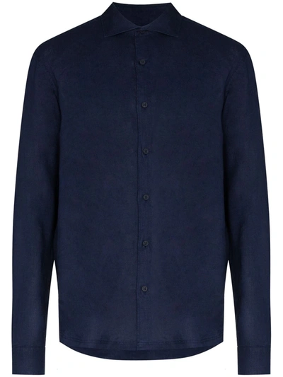 Orlebar Brown Cutaway Collar Tailored Fit Linen Giles Shirt In Blue
