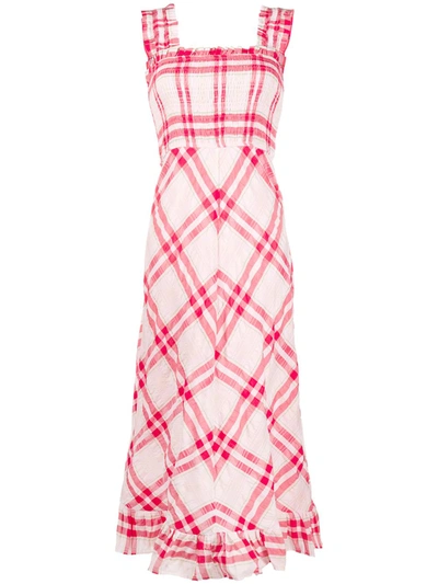 ganni red check dress Ganni Checked Seersucker Midi Dress In Red