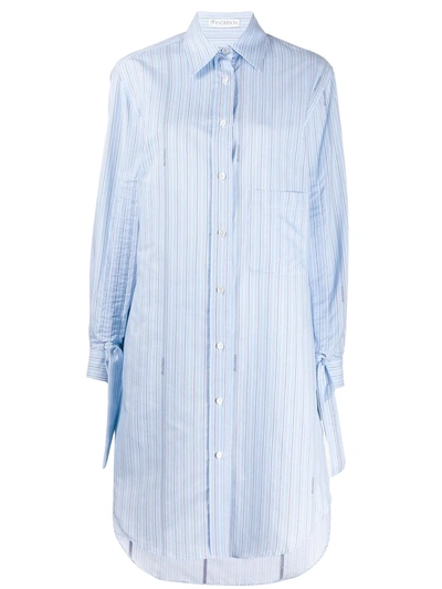 Jw Anderson Pinstriped Buttoned Shirt Dress In Blue