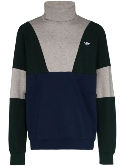 Adidas Originals Adidas Mens Green Colour Block Roll Neck Sweatshirt