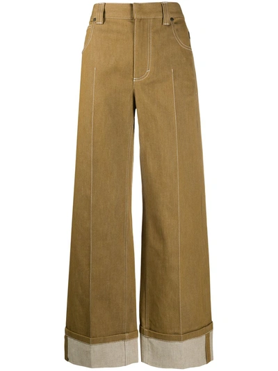 Chloé Front Pleat Wide Leg Denim Jeans In Neutrals