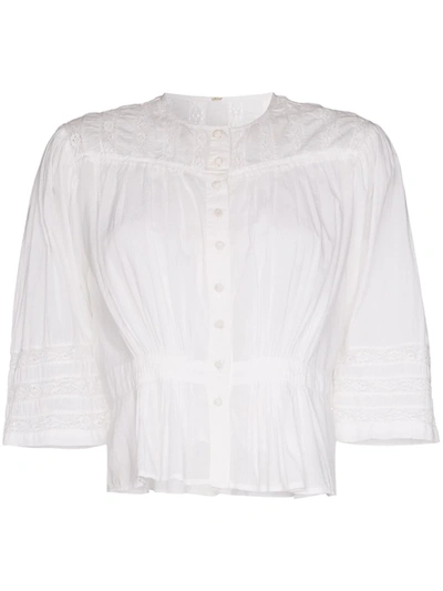 Mimi Prober Barton Lace Embroidered Cotton Blouse In White