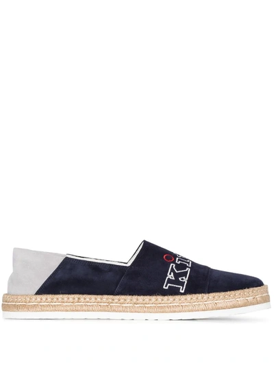 Kiton Black And Grey Suede Leather Espadrilles In Blue