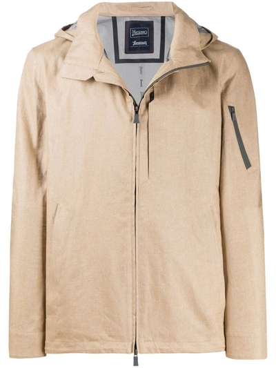Herno Zip Front Hooded Jacket In Brown