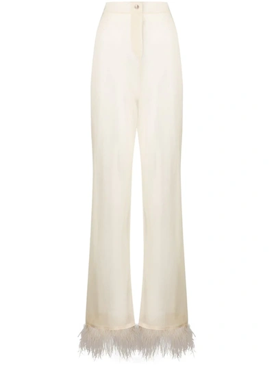 Alanui Sheer Feather-trimmed Trousers In Neutrals