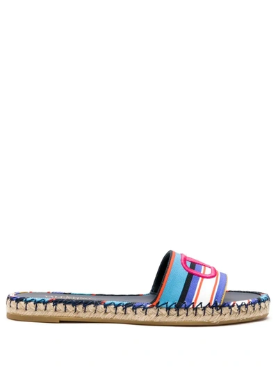 Valentino Garavani Vlogo-embroidered Slide Sandals In Blue