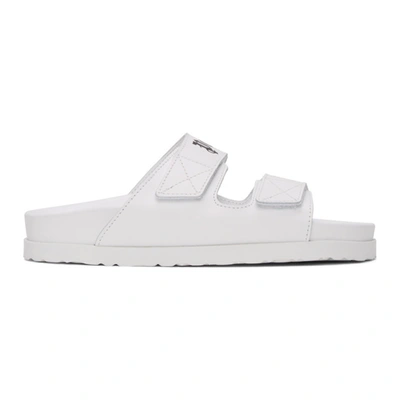 Palm Angels Logo Print Leather Sandals In White