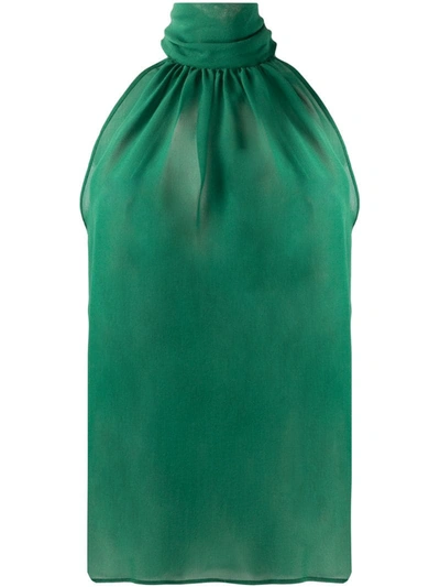 Jejia Sheer Halterneck Silk Blouse In Green