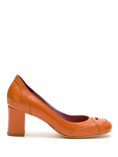 Sarah Chofakian Swan Leather Pumps In Orange