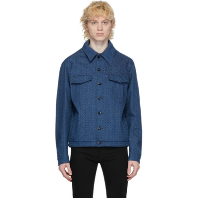 Fendi All-over Logo Print Denim Jacket In Dark Blue